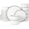 imageFamiware Porcelain Dinnerware Set 12Piece Modern Plate and Bowl Set Dish Set for 4 Microwave and Dishwasher Safe Tableware White with Blue TrimWhite with Black Trim