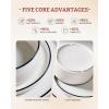 imageFamiware Porcelain Dinnerware Set 12Piece Modern Plate and Bowl Set Dish Set for 4 Microwave and Dishwasher Safe Tableware White with Blue TrimWhite with Blue Trim