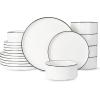 imageFamiware Porcelain Dinnerware Set 12Piece Modern Plate and Bowl Set Dish Set for 4 Microwave and Dishwasher Safe Tableware White with Blue TrimWhite with Black Trim