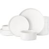 imageFamiware Porcelain Dinnerware Set 12Piece Modern Plate and Bowl Set Dish Set for 4 Microwave and Dishwasher Safe Tableware White with Blue TrimWhite