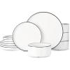 imageFamiware Porcelain Dinnerware Set 12Piece Modern Plate and Bowl Set Dish Set for 4 Microwave and Dishwasher Safe Tableware White with Blue TrimWhite with Black Trim