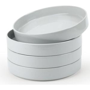 imagefamiware Nebula Pasta Bowls for 4 875inch Salad Bowl Sets Large Wide Bowls for Serving Dinner HandPainted Brown Rim Microwave and Dishwasher Safe Vanilla WhiteLight Gray