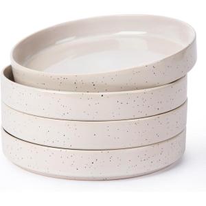 imagefamiware Nebula Pasta Bowls for 4 875inch Salad Bowl Sets Large Wide Bowls for Serving Dinner HandPainted Brown Rim Microwave and Dishwasher Safe Vanilla WhiteCreamy White with Colorful Speckles