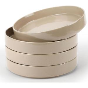 imagefamiware Nebula Pasta Bowls for 4 875inch Salad Bowl Sets Large Wide Bowls for Serving Dinner HandPainted Brown Rim Microwave and Dishwasher Safe Vanilla WhiteCinnamon Brown