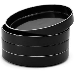 imagefamiware Nebula Pasta Bowls for 4 875inch Salad Bowl Sets Large Wide Bowls for Serving Dinner HandPainted Brown Rim Microwave and Dishwasher Safe Vanilla WhiteBlack with White Rim