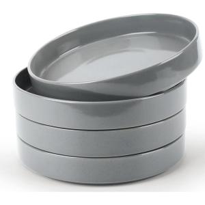 imagefamiware Nebula Pasta Bowls for 4 875inch Salad Bowl Sets Large Wide Bowls for Serving Dinner HandPainted Brown Rim Microwave and Dishwasher Safe Vanilla WhiteDark Gray