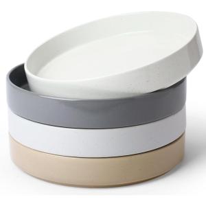 imagefamiware Nebula Pasta Bowls for 4 875inch Salad Bowl Sets Large Wide Bowls for Serving Dinner HandPainted Brown Rim Microwave and Dishwasher Safe Vanilla WhiteColorful