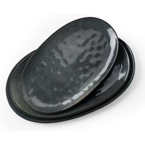 imagefamiware Serving Platter Oval 1559143129inch Serving Dishes for Entertaining Serving Bowls Dishwasher Safe Stoneware Serving Trays for Party Food Turkey Cheese Reactive Glaze Matte WhiteDeep Forest