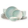 imageFamiware Garden Plates and Bowls Sets 18Piece Dishes Set for 6 Scratch Resistant Kitchen Dishes Dinnerware Set  Microwave and Dishwasher Safe Reactive Glaze and Embossed Stoneware Dark GreenAqua