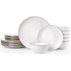 imageFamiware Garden Plates and Bowls Sets 18Piece Dishes Set for 6 Scratch Resistant Kitchen Dishes Dinnerware Set  Microwave and Dishwasher Safe Reactive Glaze and Embossed Stoneware Dark GreenWhite Circle