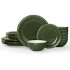 imageFamiware Garden Plates and Bowls Sets 18Piece Dishes Set for 6 Scratch Resistant Kitchen Dishes Dinnerware Set  Microwave and Dishwasher Safe Reactive Glaze and Embossed Stoneware Dark GreenDark Green