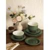 imageFamiware Garden Plates and Bowls Sets 18Piece Dishes Set for 6 Scratch Resistant Kitchen Dishes Dinnerware Set  Microwave and Dishwasher Safe Reactive Glaze and Embossed Stoneware Dark GreenDark Green