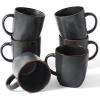 imagefamiware Coffee Mugs Set of 4 Ocean Round 115oz Coffee Cup Set with Handle for Cocoa Milk Hot Chocolate Tea or Water Stoneware Cups for Kitchen Reactive Glaze Microwave Dishwasher Safe BlueOcean SquareMatte Black