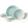 imageFamiware Garden Plates and Bowls Sets 18Piece Dishes Set for 6 Scratch Resistant Kitchen Dishes Dinnerware Set  Microwave and Dishwasher Safe Reactive Glaze and Embossed Stoneware Dark GreenAqua