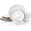 imageFamiware Garden Plates and Bowls Sets 18Piece Dishes Set for 6 Scratch Resistant Kitchen Dishes Dinnerware Set  Microwave and Dishwasher Safe Reactive Glaze and Embossed Stoneware Dark GreenWhite Circle