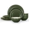 imageFamiware Garden Plates and Bowls Sets 18Piece Dishes Set for 6 Scratch Resistant Kitchen Dishes Dinnerware Set  Microwave and Dishwasher Safe Reactive Glaze and Embossed Stoneware Dark GreenDark Green