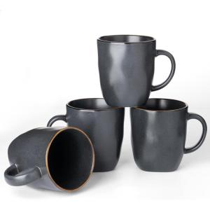 imagefamiware Coffee Mugs Set of 4 Ocean Round 115oz Coffee Cup Set with Handle for Cocoa Milk Hot Chocolate Tea or Water Stoneware Cups for Kitchen Reactive Glaze Microwave Dishwasher Safe BlueOcean SquareMatte Black