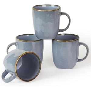 imagefamiware Coffee Mugs Set of 4 Ocean Round 115oz Coffee Cup Set with Handle for Cocoa Milk Hot Chocolate Tea or Water Stoneware Cups for Kitchen Reactive Glaze Microwave Dishwasher Safe BlueOcean SquareBlue