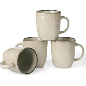 imagefamiware Coffee Mugs Set of 4 Ocean Round 115oz Coffee Cup Set with Handle for Cocoa Milk Hot Chocolate Tea or Water Stoneware Cups for Kitchen Reactive Glaze Microwave Dishwasher Safe BlueOcean SquareLight khaki