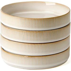 imagefamiware Star 75quot Pasta Bowls Set Salad Bowl Set of 4 Double Reactive Glaze Stackable Ideal for Your Friend for Housewarming Festivals Light GrayCappuccino White