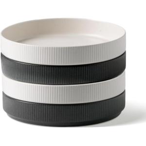 imagefamiware Star 75quot Pasta Bowls Set Salad Bowl Set of 4 Double Reactive Glaze Stackable Ideal for Your Friend for Housewarming Festivals Light GrayDark Charcoal  White