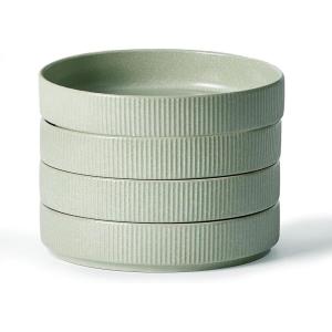 imagefamiware Star 75quot Pasta Bowls Set Salad Bowl Set of 4 Double Reactive Glaze Stackable Ideal for Your Friend for Housewarming Festivals Light GrayLight Green