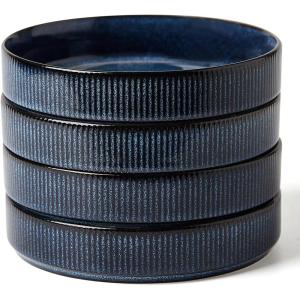 imagefamiware Star 75quot Pasta Bowls Set Salad Bowl Set of 4 Double Reactive Glaze Stackable Ideal for Your Friend for Housewarming Festivals Light GrayNebulas Blue