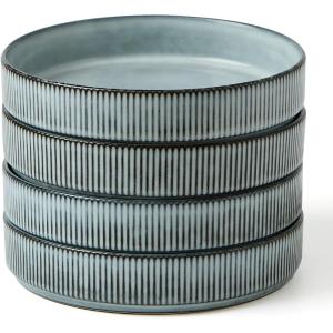 imagefamiware Star 75quot Pasta Bowls Set Salad Bowl Set of 4 Double Reactive Glaze Stackable Ideal for Your Friend for Housewarming Festivals Light GraySmoky Blue