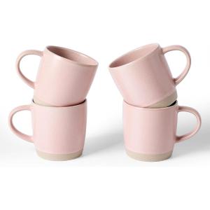 imagefamiware Coffee Mugs Set of 6 Milkyway 13 oz Mug Set Ceramic Cup Set with Handle for Coffee Tea Cocoa Milk Matte WhiteMilkywayLight Pink