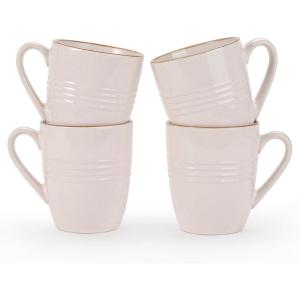imagefamiware Coffee Mugs Set 13 oz Mug Set of 4 Stoneware Cups for Latte Hot Tea Mocha Cocoa Cappuccino Microwave and Dishwasher Safe Glacier Series Sage GreenJupiterLight Pink