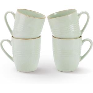 imagefamiware Coffee Mugs Set 13 oz Mug Set of 4 Stoneware Cups for Latte Hot Tea Mocha Cocoa Cappuccino Microwave and Dishwasher Safe Glacier Series Sage GreenJupiterLight Green