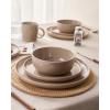 imageFamiware Milkyway Stoneware Dinnerware Sets with Mugs Service for 4 16pcs Plates and Bowls Sets Scratch Resistant Microwave and Dishwasher Safe Dishes Set WhiteCinnamon Brown