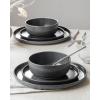 imageFamiware Milkyway Stoneware Dinnerware Sets with Mugs Service for 4 16pcs Plates and Bowls Sets Scratch Resistant Microwave and Dishwasher Safe Dishes Set WhiteMatte Dark Charcoal