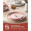 imageFamiware Milkyway Stoneware Dinnerware Sets with Mugs Service for 4 16pcs Plates and Bowls Sets Scratch Resistant Microwave and Dishwasher Safe Dishes Set WhiteMatte Beige White  Light Pink