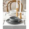 imageFamiware Milkyway Stoneware Dinnerware Sets with Mugs Service for 4 16pcs Plates and Bowls Sets Scratch Resistant Microwave and Dishwasher Safe Dishes Set WhiteWhite  Dark Gray