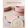 imageFamiware Milkyway Stoneware Dinnerware Sets with Mugs Service for 4 16pcs Plates and Bowls Sets Scratch Resistant Microwave and Dishwasher Safe Dishes Set WhiteLight Pink