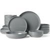 imageFamiware Milkyway Stoneware Dinnerware Sets with Mugs Service for 4 16pcs Plates and Bowls Sets Scratch Resistant Microwave and Dishwasher Safe Dishes Set WhiteDark Gray