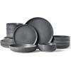 imageFamiware Milkyway Stoneware Dinnerware Sets with Mugs Service for 4 16pcs Plates and Bowls Sets Scratch Resistant Microwave and Dishwasher Safe Dishes Set WhiteMatte Dark Charcoal