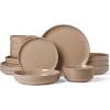 imageFamiware Milkyway Stoneware Dinnerware Sets with Mugs Service for 4 16pcs Plates and Bowls Sets Scratch Resistant Microwave and Dishwasher Safe Dishes Set WhiteCinnamon Brown
