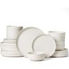 imageFamiware Milkyway Stoneware Dinnerware Sets with Mugs Service for 4 16pcs Plates and Bowls Sets Scratch Resistant Microwave and Dishwasher Safe Dishes Set WhiteMatte Beige White