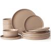 imageFamiware Milkyway Stoneware Dinnerware Sets with Mugs Service for 4 16pcs Plates and Bowls Sets Scratch Resistant Microwave and Dishwasher Safe Dishes Set WhiteCinnamon Brown