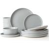 imageFamiware Milkyway Stoneware Dinnerware Sets with Mugs Service for 4 16pcs Plates and Bowls Sets Scratch Resistant Microwave and Dishwasher Safe Dishes Set WhiteLight Gray
