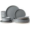 imageFamiware Milkyway Stoneware Dinnerware Sets with Mugs Service for 4 16pcs Plates and Bowls Sets Scratch Resistant Microwave and Dishwasher Safe Dishes Set WhiteDark Gray