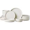 imageFamiware Milkyway Stoneware Dinnerware Sets with Mugs Service for 4 16pcs Plates and Bowls Sets Scratch Resistant Microwave and Dishwasher Safe Dishes Set WhiteMatte Beige White
