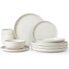 imageFamiware Milkyway Stoneware Dinnerware Sets with Mugs Service for 4 16pcs Plates and Bowls Sets Scratch Resistant Microwave and Dishwasher Safe Dishes Set WhiteMatte Beige White
