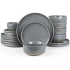 imageFamiware Milkyway Stoneware Dinnerware Sets with Mugs Service for 4 16pcs Plates and Bowls Sets Scratch Resistant Microwave and Dishwasher Safe Dishes Set WhiteDark Gray