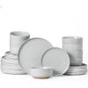 imageFamiware Milkyway Stoneware Dinnerware Sets with Mugs Service for 4 16pcs Plates and Bowls Sets Scratch Resistant Microwave and Dishwasher Safe Dishes Set WhiteLight Gray