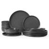 imageFamiware Milkyway Stoneware Dinnerware Sets with Mugs Service for 4 16pcs Plates and Bowls Sets Scratch Resistant Microwave and Dishwasher Safe Dishes Set WhiteMatte Dark Charcoal