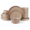 imageFamiware Milkyway Stoneware Dinnerware Sets with Mugs Service for 4 16pcs Plates and Bowls Sets Scratch Resistant Microwave and Dishwasher Safe Dishes Set WhiteCinnamon Brown