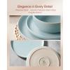 imageFamiware Milkyway Stoneware Dinnerware Sets with Mugs Service for 4 16pcs Plates and Bowls Sets Scratch Resistant Microwave and Dishwasher Safe Dishes Set WhiteLight Blue